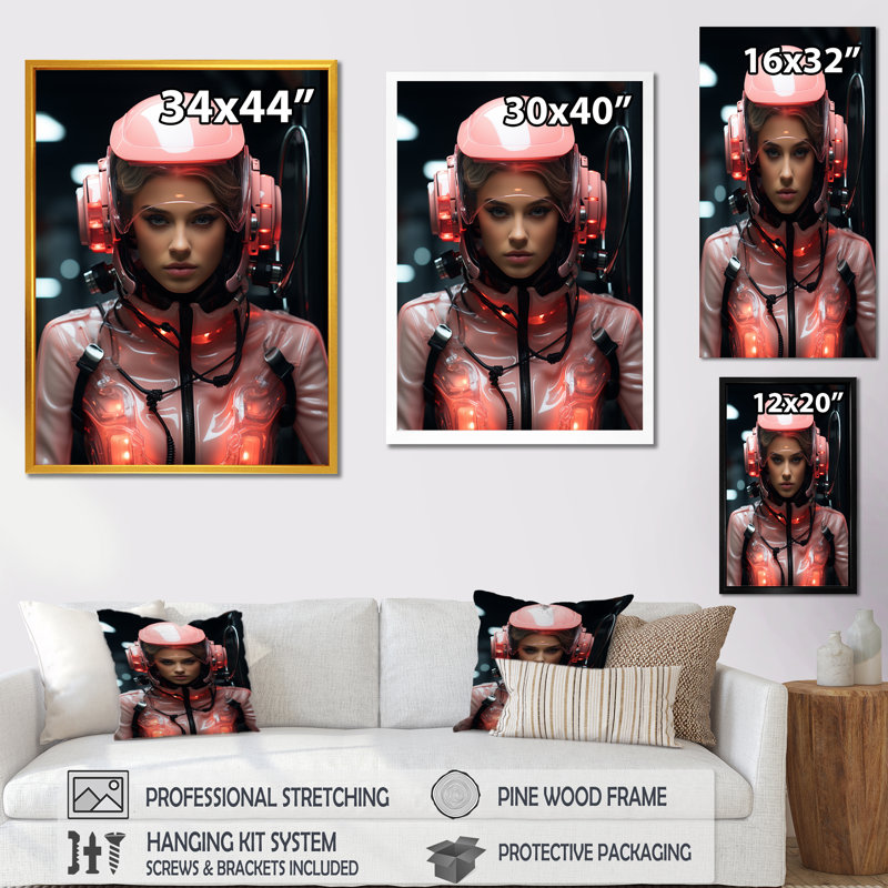 «Neon Woman Sci Fi Portrait II - Chanel», art mural, Cadre simple noir, H 20 po x l 12 po x P 1 po