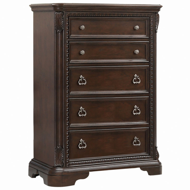 Commode traditionnelle avec 5 tiroirs de rangement pour la chambre à coucher, commode de rangement pour l'espace de vie
