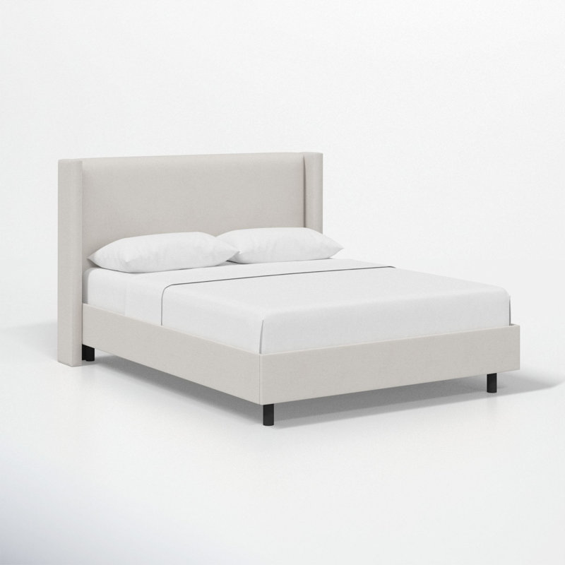 Hanson Upholstered Wingback Platform Bed, Full, Bella Light Gray Performance Velvet