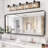 40" Vanity Lighting, 5- Bath Wall Sconce With Clear Glass, Black And Wood Grain, Industrial View , Bathroom Lamp, Glass Shades, Flair