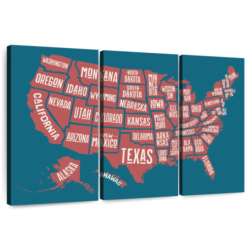 Carte des États américains d'Aliaz, H 28 po x l 45 po