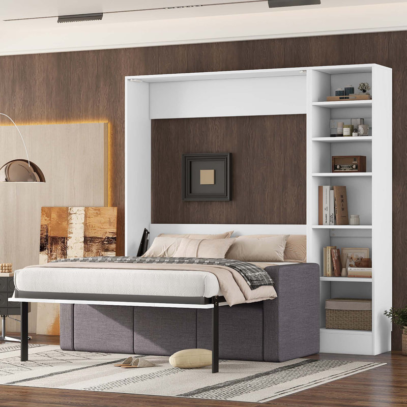 Full Size Murphy Bed Wall Bed With Sofa,With Shelves