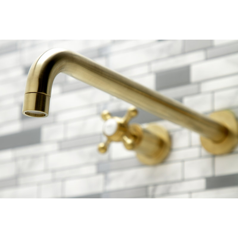 Kingston Brass Metropolitan Two-Handle 3-Hole Wall Mount Roman Tub Faucet, Brushed Brass