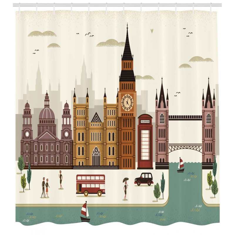 Ensemble de rideau de douche de londres + crochets, H 69 po x l 105 po