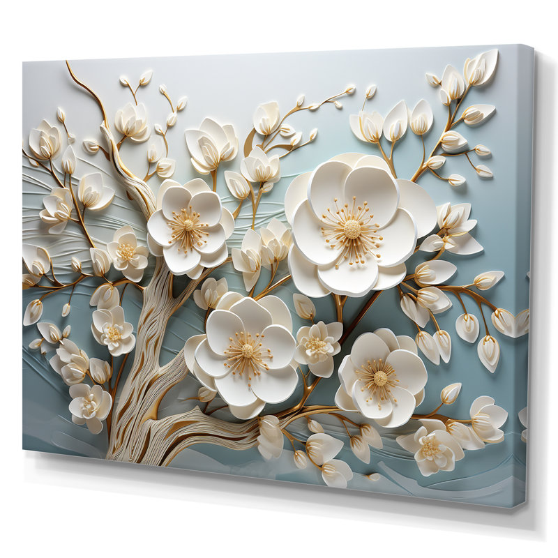Orchidée blanche jardin de branches 9 - Art mural floral abstrait, Toile tendue, H 12 po x l 20 po x P 1 po