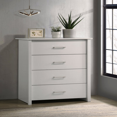 Commode blanche à 4 tiroirs l 32 po avec poignées argentées