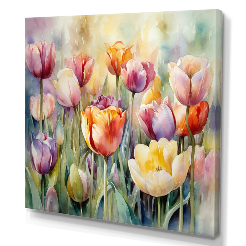 Jardin des tulipes - art mural tulipe, H 36 po x l 36 po x P 1,5 po, Toile tendue