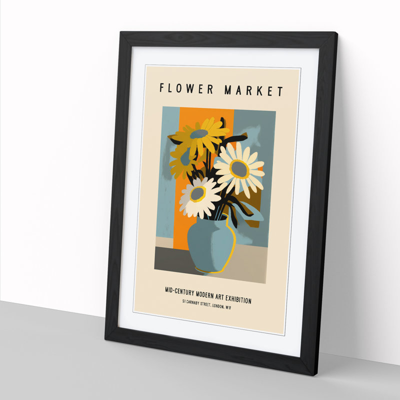 Mid Century Flower Market Exhibition No.3 - Single Picture Frame Print on Wood, 46cm H x 34cm W x 2cm D