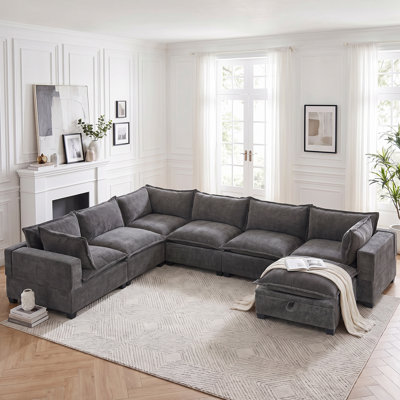 117.5" Chenille Sectional Corner Sofa 7 Pieces Oversized Comfy Modular Reversible Couch With Upholstered Movable Storage Ottoman