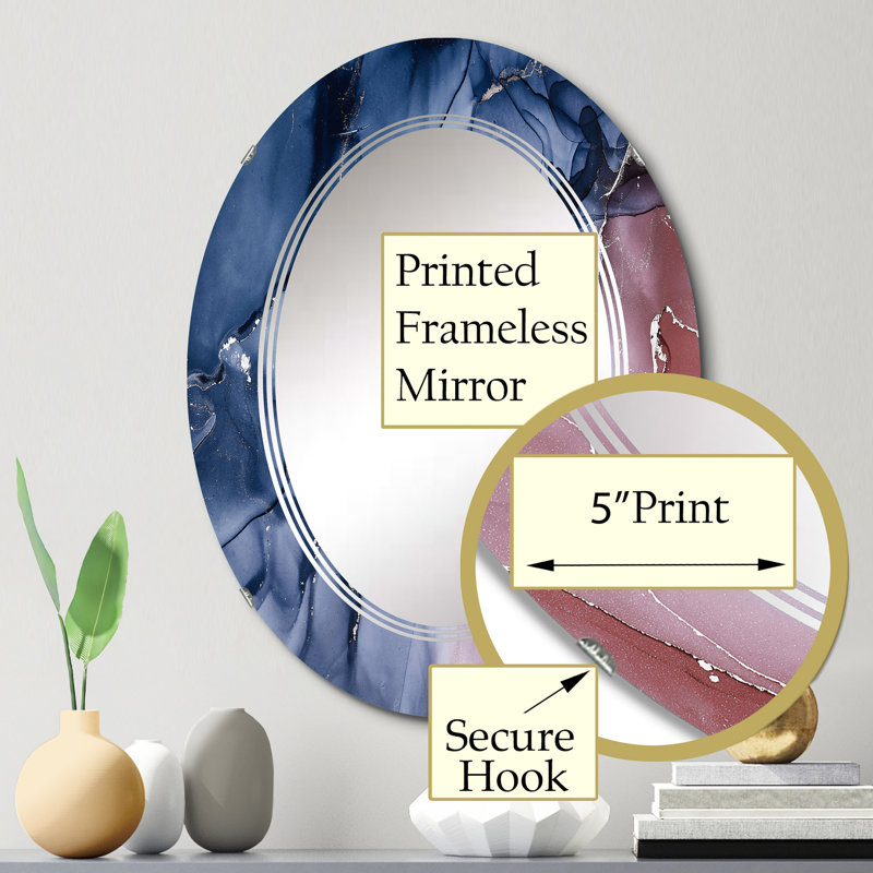 Miroir mural moderne bleu et rose, 30 po x 20 po