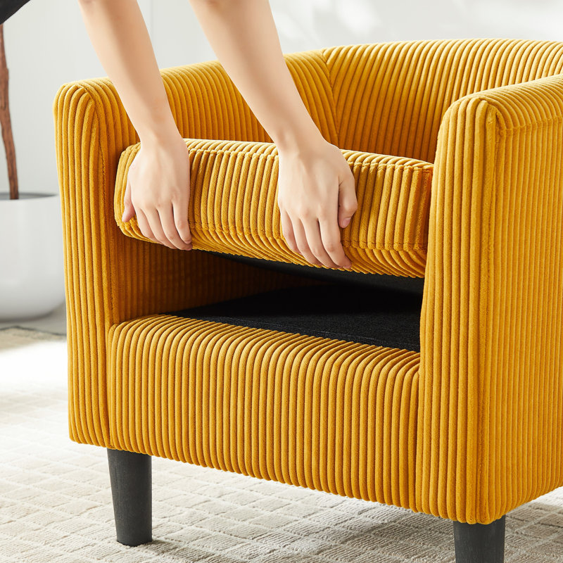 Upholstered Chair With Ottoman, Yellow Corduroy 1