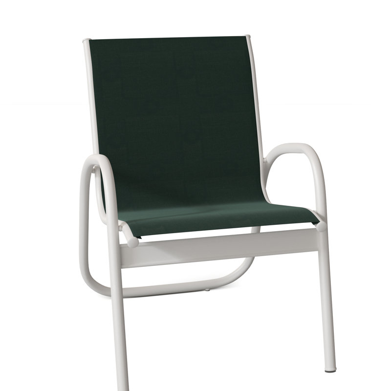 Outdoor Stacking Dining Armchair with Cushions, Textured Snow, Forest Forest Green 22D Sunbrella®
