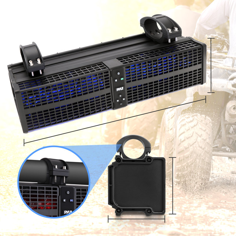 Pyle Marine Amplified Powered Atv/Utv 24" Sound Bar W/Bluetooth 5.0 For Audio, Ipx6 Waterproof & Weatherproof,Class D Stereo Power Amplifier Streaming, Rgb Multicolor Illumination - Pwpsb2402