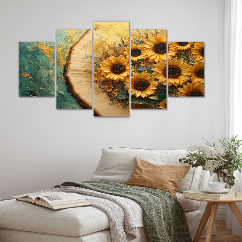 Dorlinde - Art mural tournesols - Art mural traditionnel sur toile 5 pièces