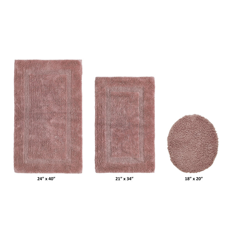 Annerose Premium 100% Cotton 2370 GSM 3-Piece Bath Rug Set, Ultra Soft, Super Absorbent, Reversible Tufted Weave Bathroom Mats, Machine Washable, OEKO-TEX® Certified Bath Rugs for Bathroom, Shower & Tub, Pink