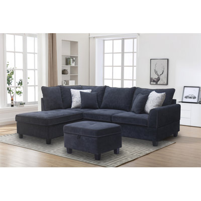 Canapé modulaire en tissu l 99,5 po avec méridienne et repose-pieds de rangement Harmony