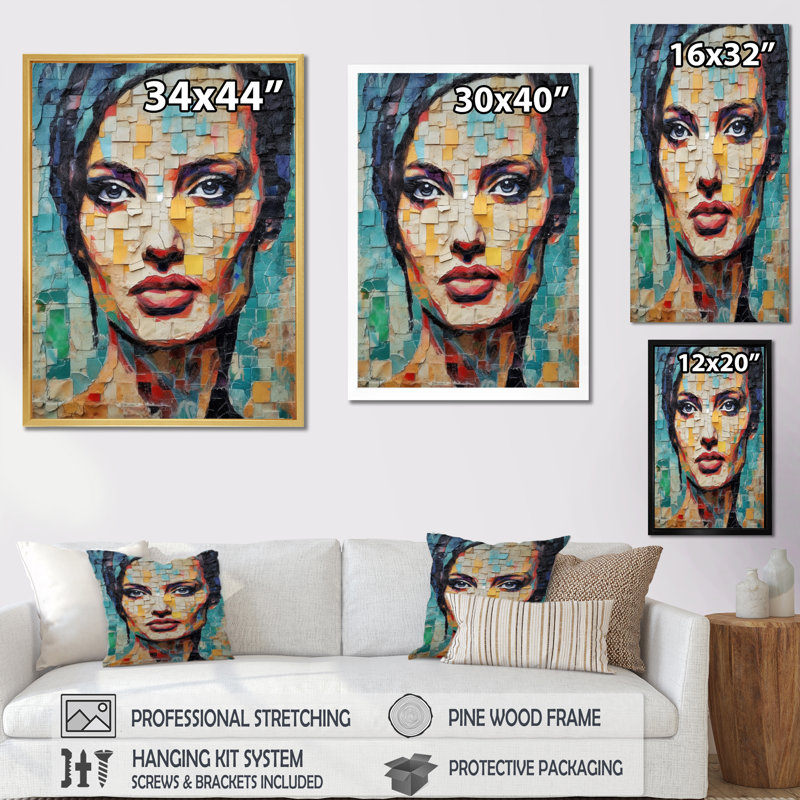 Pop Art Angelina Celibrity - reproduction d'art sur toile, H 32 po x l 16 po x P 1 po, Encadrement doré
