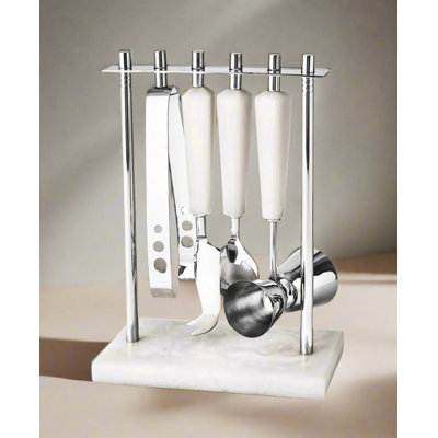 Azure Matte White Resin & Stainless Steel 5 Piece Bar Tool Set