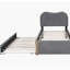 Lit plateforme simple tapissier avec pieds de support en bois et lit gigogne simple, gris