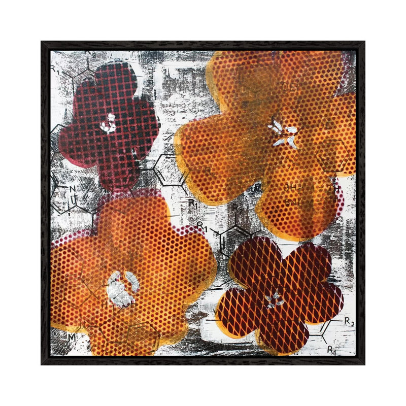 Four Flowers And Unexpected Chemical Reaction by Taylor Smith - Painting on Canvas, Black Framed