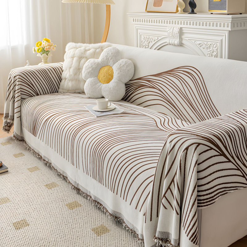 Housse de canapé douce et durable en chenille rayée, moderne, polyvalente, Brun