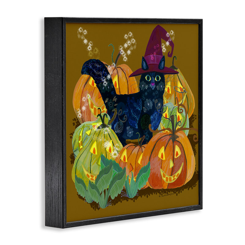 «Cat with Jack-o-Lanterns», giclée encadrée, design par Kay Widdowson, Giclée encadrée noir minuit, H 12 po x l 12 po