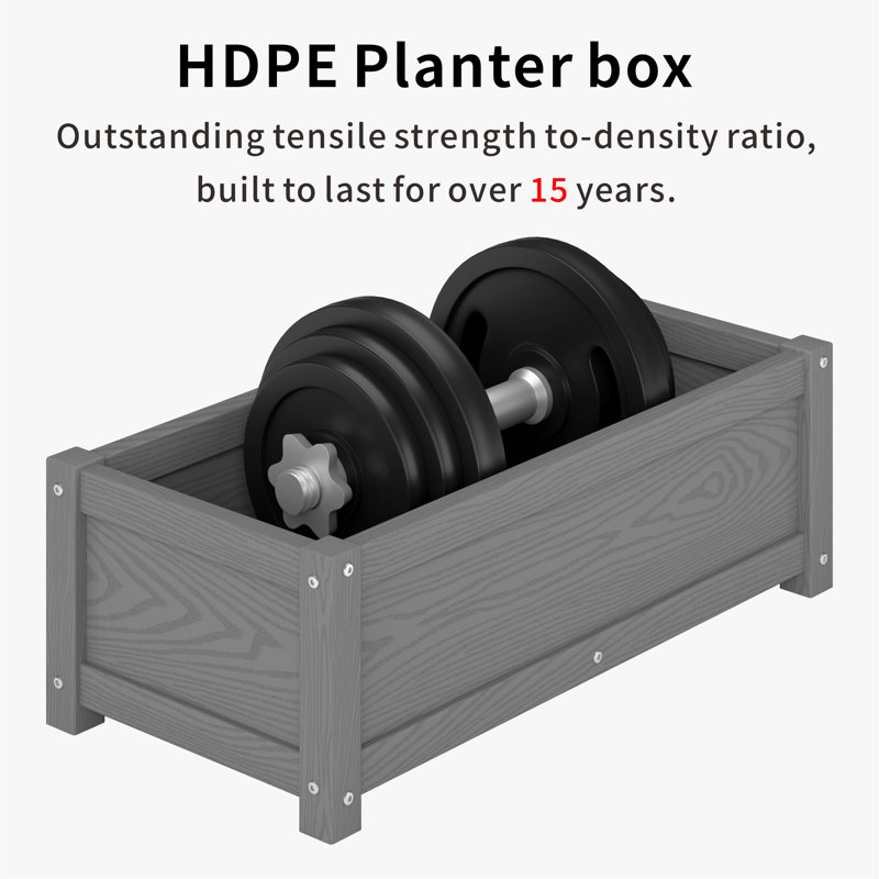 Outdoor Planter Box Raised Garden Bed Middle Size Rectangular Planter Box Poly  Waterproof, Weather Resistance, Gray