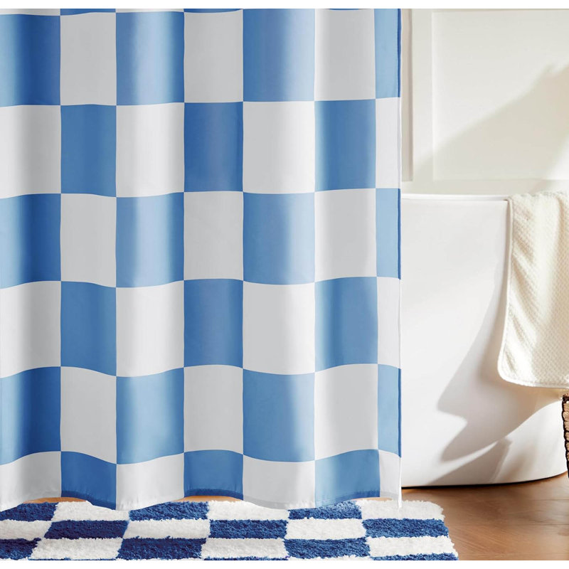 Checkered Shower Curtain, 180X180cm, Blue/White