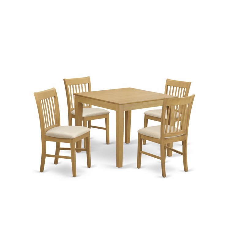 5 Piece Dinette Set for 4 Includes a Square Dining Room Table and 4 Linen Fabric Dining Chairs, Oak