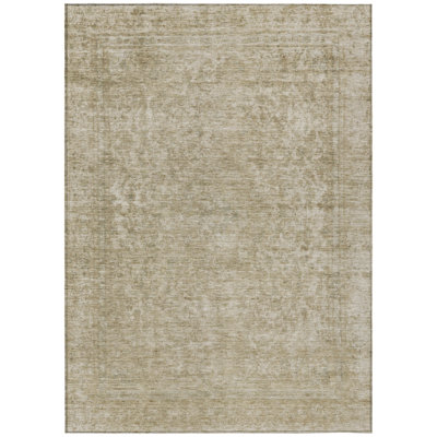 5' X 8' Tan Abstract Washable Indoor Outdoor Area Rug