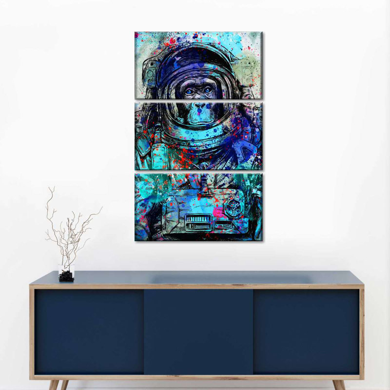 Drôle d'astronaute sur toile 3 pièces, H 20 po x l 32 po