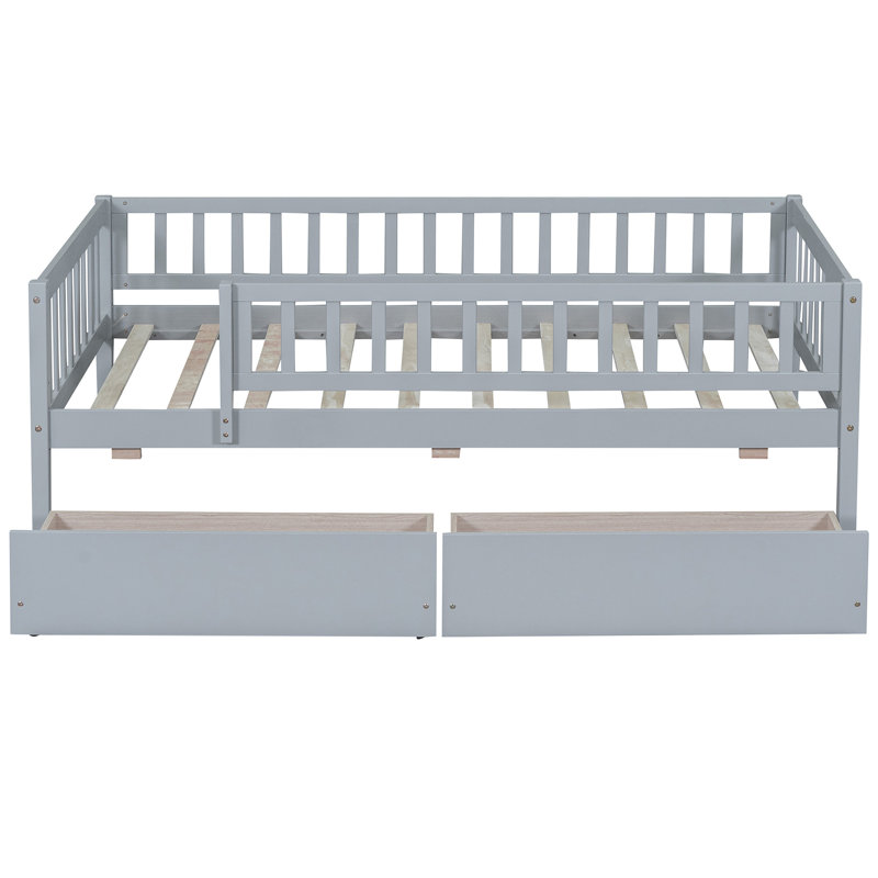 Lit de jour gris simple avec deux tiroirs - Fabrication en bois de qualité et tiroirs de lit simple avec solution d'espace supplémentaire, caractéristique de maximisation