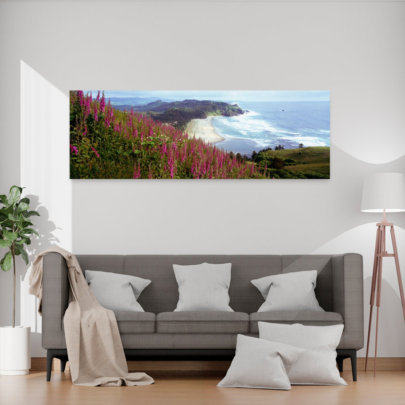 Foxgloves at Cascade Head, Tillamook County, Oregon, États-Unis, art mural abstrait côtier, H 20 po x l 60 po