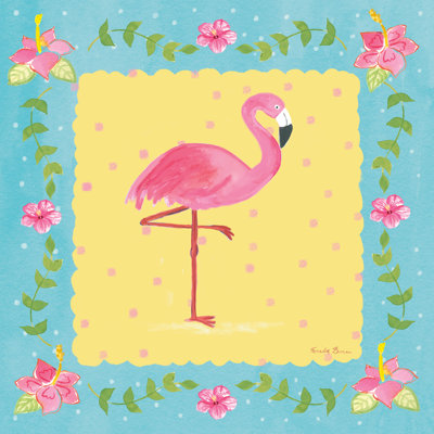 " Flamingo Dance I Sq Border " by Farida Zaman Painting Print