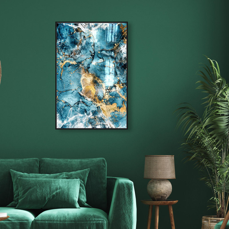 Oliver Gal Strength and Soul Abstract - Leaf & Hand-Applied Glass Coat Framed Canvas Art, 37" H x 25" W, Black