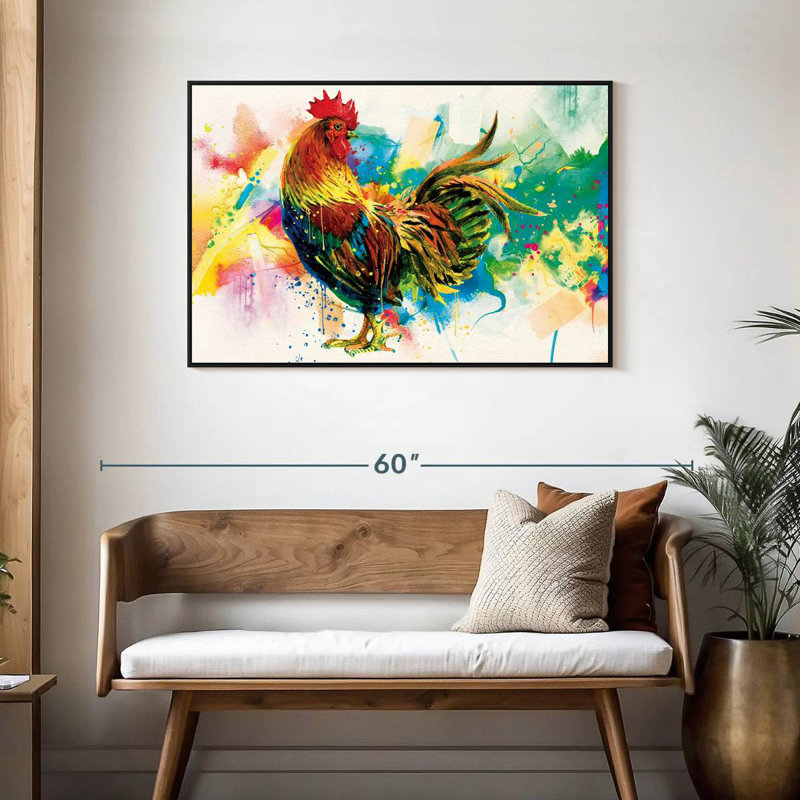 Rooster Paint Splash, 19" X 13", Floating Frame Black