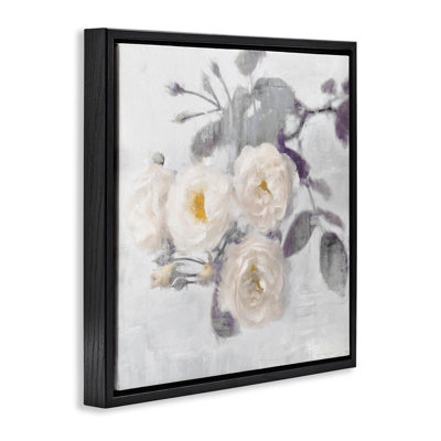 Fleurs blanches sur cadre flottant gris, design par Emily Ford