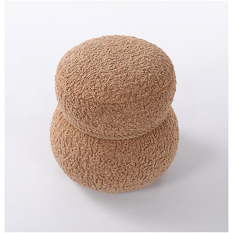 Round Upholstered Broadcloth Pleat Ottoman, Light Brown