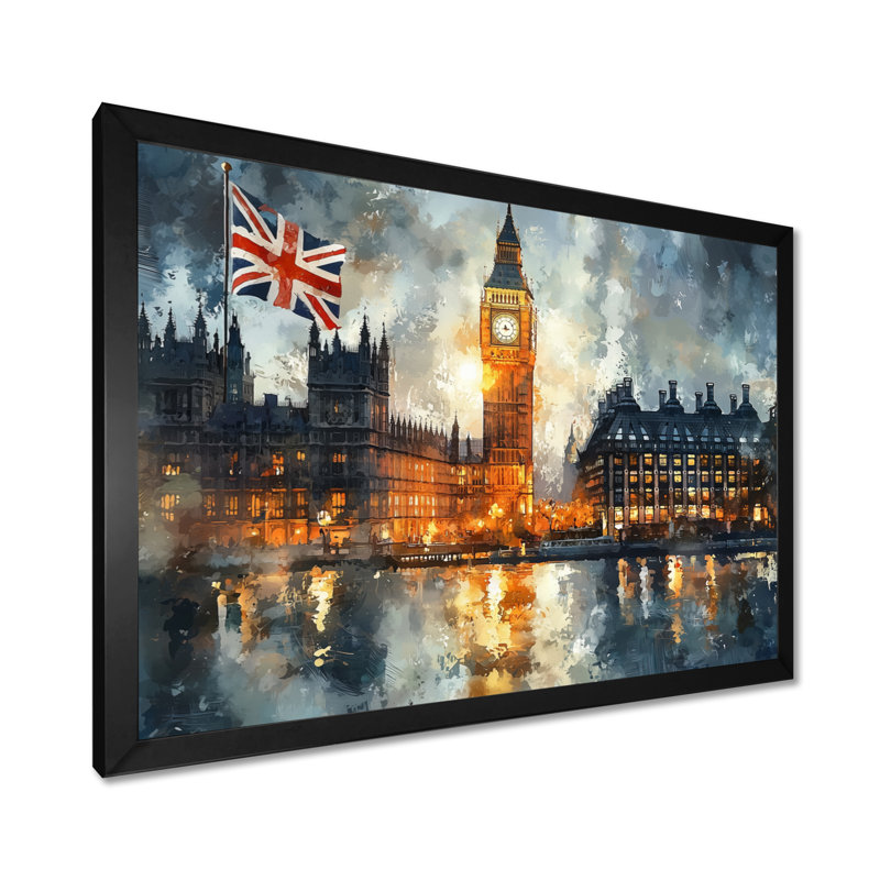 London Big Ben Landscape Glow II - London, art mural, H 30 po x l 40 po, Reproduction encadrée d'une seule photo