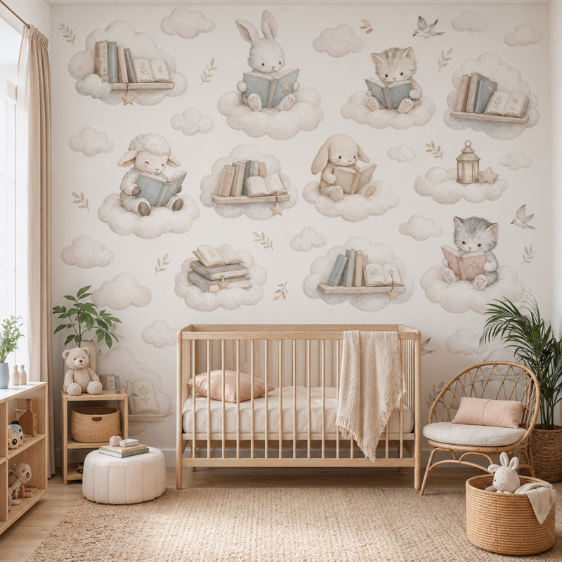 Papier peint blanc avec chambre d'enfant, 100 po x 96 po, Peler et coller
