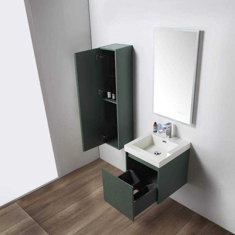 Meuble-lavabo flottant avec lavabo et armoire latérale 20 po Loften, Vert aventurine
