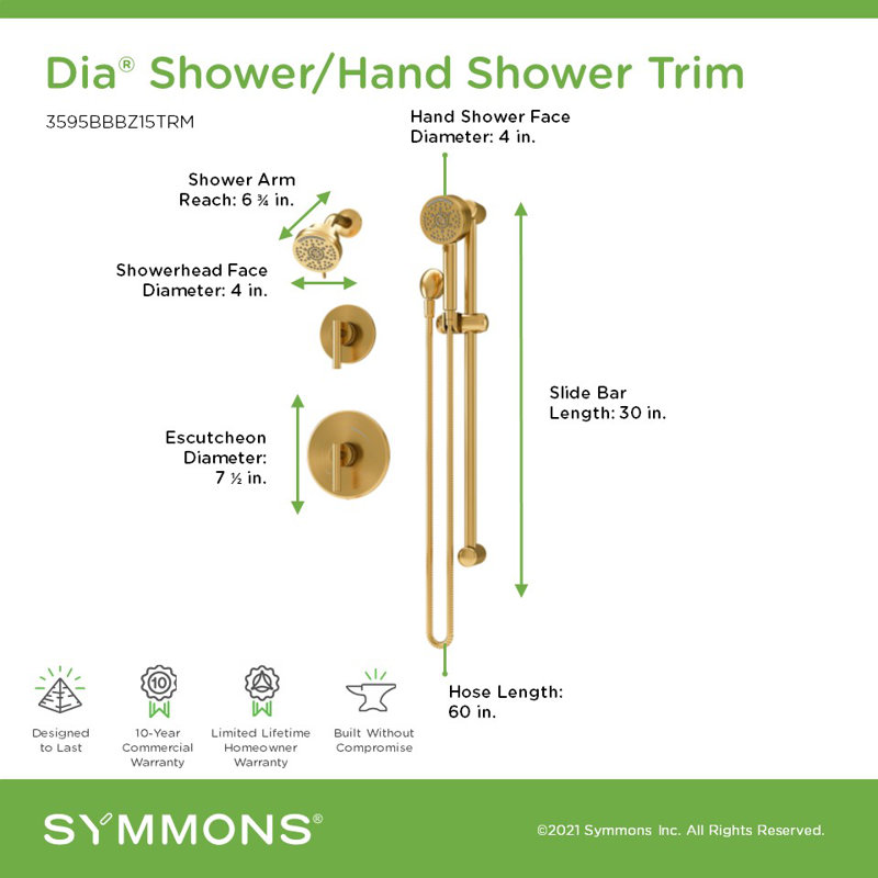 Dia HydroMersion Double Handle Shower System with Hand Spray, Bronze