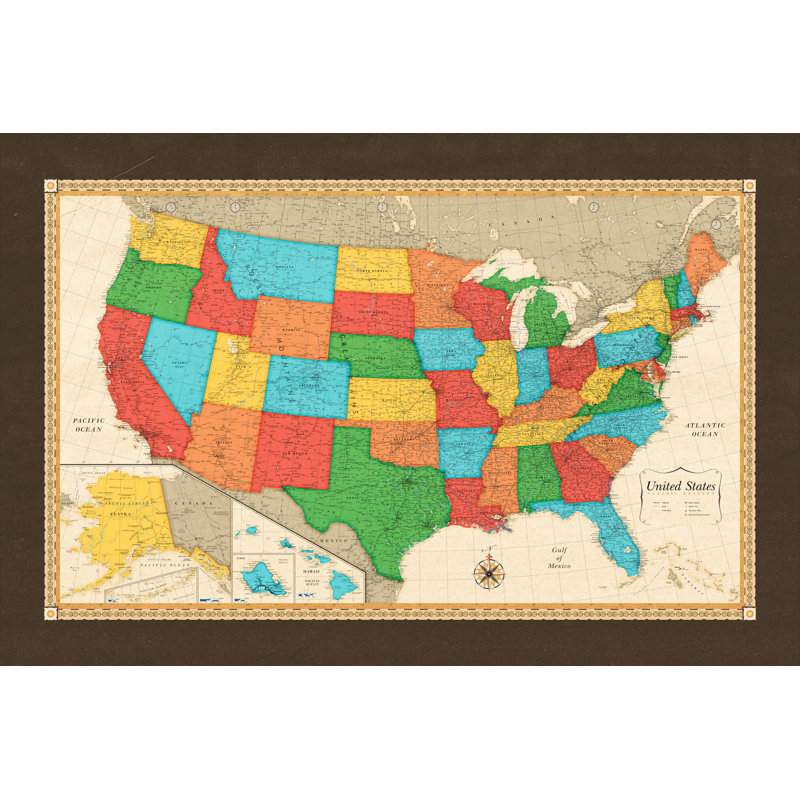 Classic Usa Map - Wrapped Canvas Print, 81cm H x 122cm W x 3.8cm D