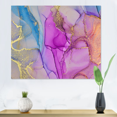 Encre de marbre abstraite bleue et mauve II - peinture sur toile