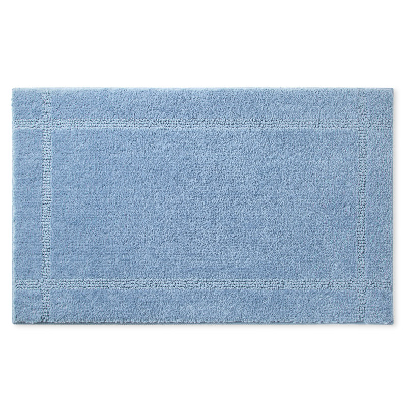TOWN & COUNTRY EVERYDAY Ultra Plush Solid Tufted Border Machine Washable Bath Mat 20"x32", Blue