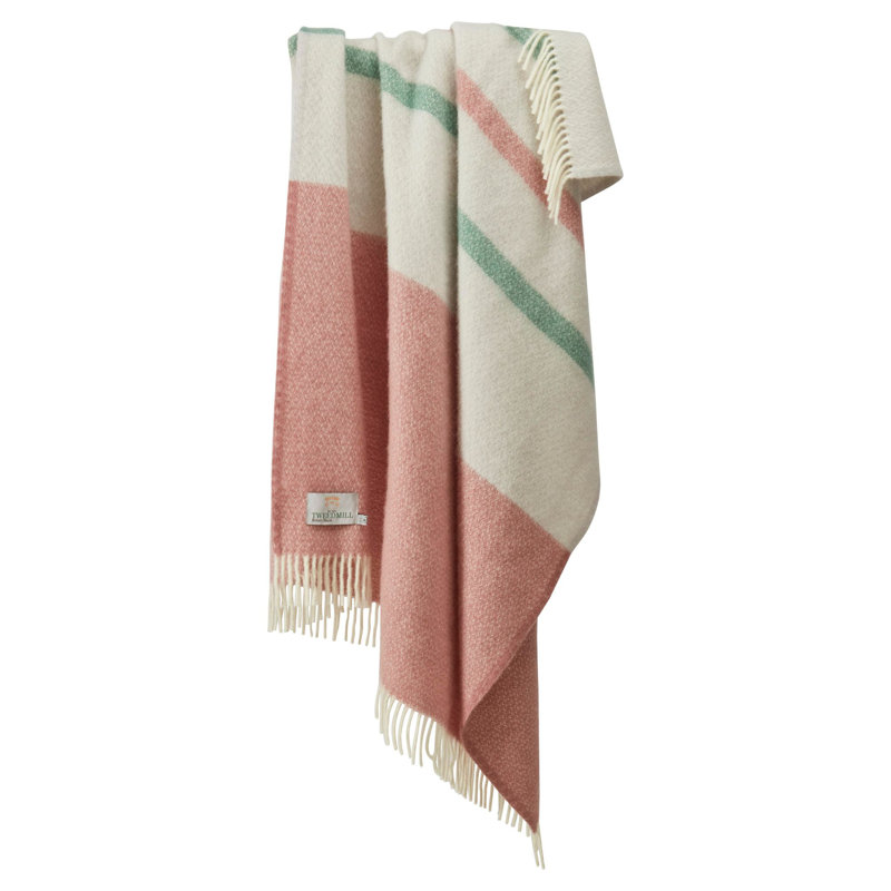 Lifestyle Brecon Throw Plain Weave / Muslin Throw Blanket, Dusky Pink/Sea Green