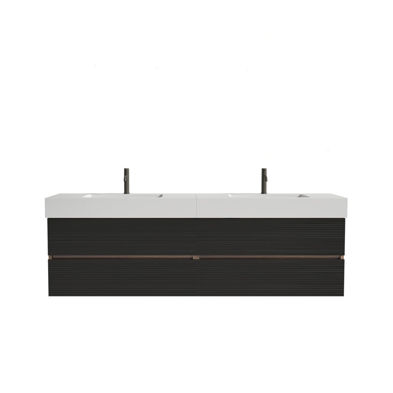 Yulani 72" Wall-Mounted Bathroom Vanity with Engineered Quartz Sinks & Drawers, White
