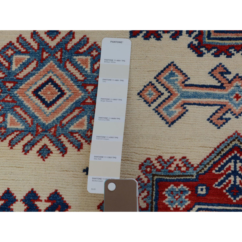 Tapis décoratif en laine de conception unique rouge 4 pi x 5 pi 6 po noué à la main