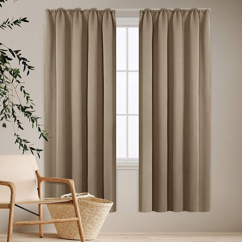 Deavin Blackout Curtain Pair, Width 140 x Drop 175cm, Khaki
