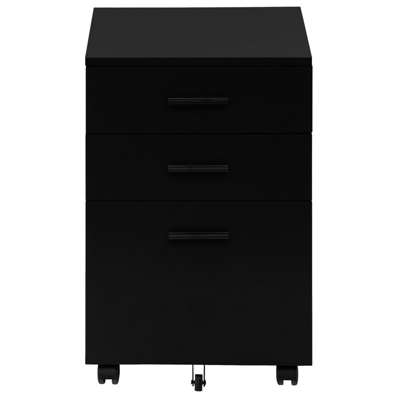 Black Laminate Rolling File Container, For Neat Office Organization Cabinet In Laminate, With Adequate Storage Drawers